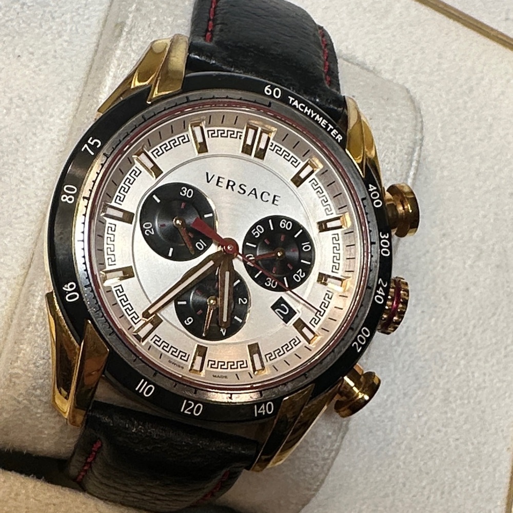 Versace Gold and Black Leather Chronograph Watch - Picture 14 of 17